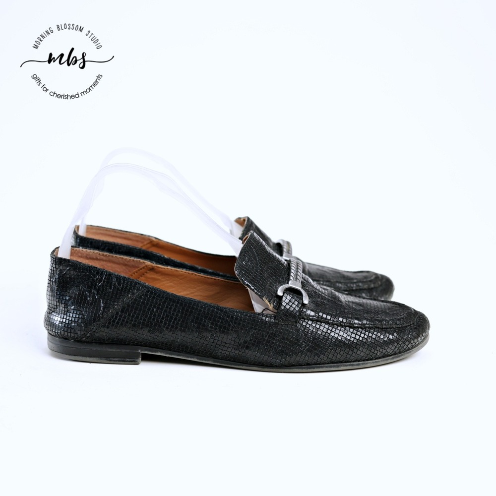 Patricia Nash Trevi Leather Silver Bit Moc Toe Slip Ons Black Women 7.5‎